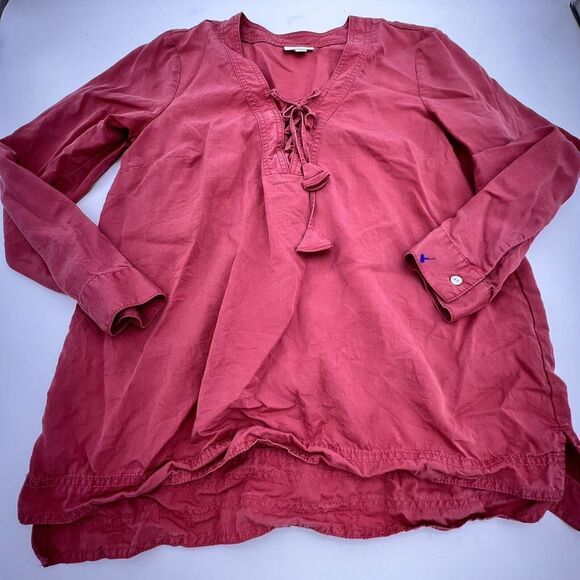 J. Jill Tops - J JILL TUNIC BLOUSE ladies size M faded brick red lace up front long sleeves